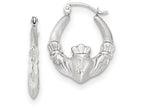 FJC Finejewelers 14k White Gold Satin And Bright-cut Claddagh Hoop Earrings