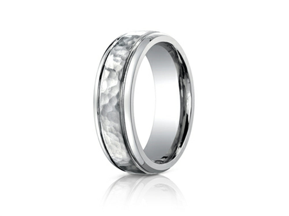 Benchmark 7mm Titanium Comfort Fit Hammered-Finished  Wedding Band / Ring