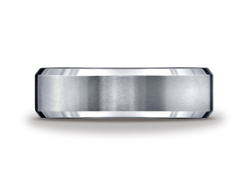 Benchmark Titanium  7mm Comfort-fit Satin-finished With High Polished Beveled Edge Carved Design Wedding Band Ring