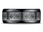 Benchmark Black Titanium 9mm Comfort-Fit Cathedral Cross Design  Wedding Band / Ring