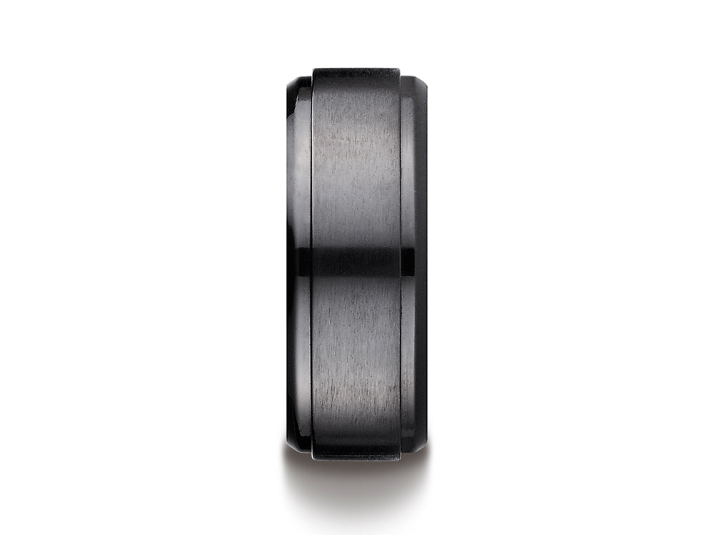 Benchmark Black Titanium 9mm Comfort-fit Satin-finished Stair-step Edge Design Ring