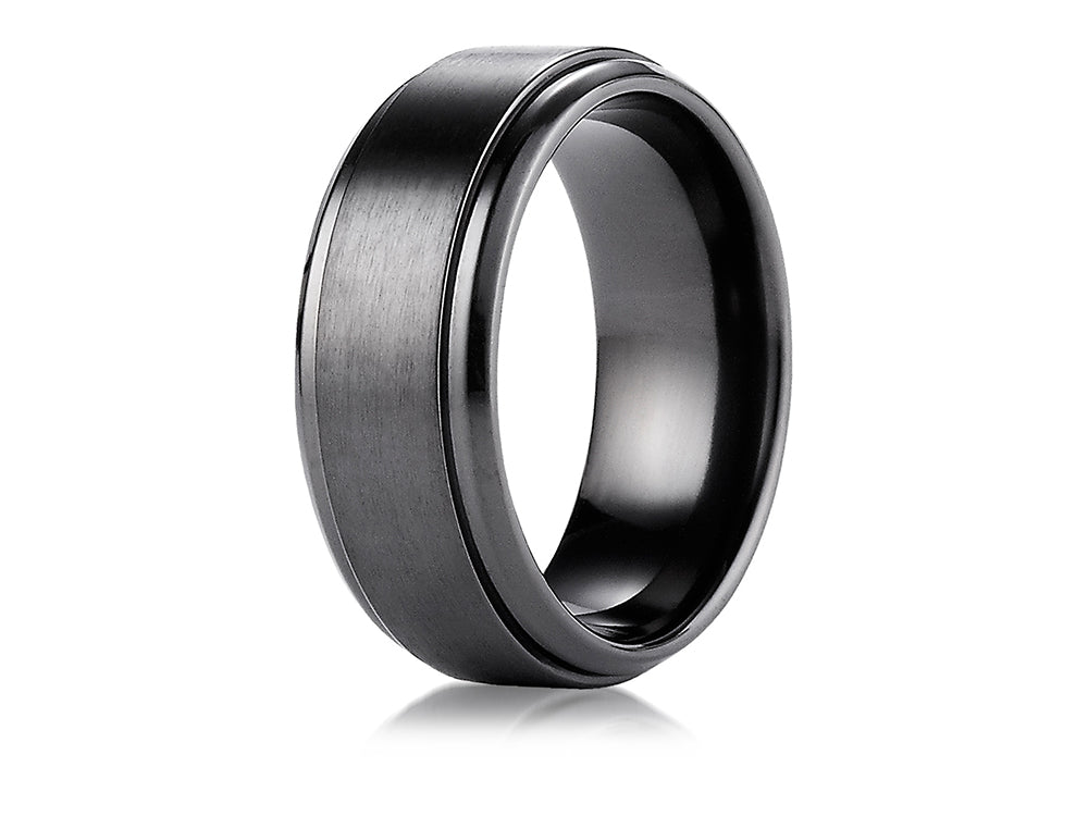 Benchmark Black Titanium 9mm Comfort-fit Satin-finished Stair-step Edge Design Ring
