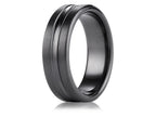 Benchmark Black Titanium 7.5mm Comfort-fit Satin-finished High Polished Center Cut Carved Design Wedding Band Ring