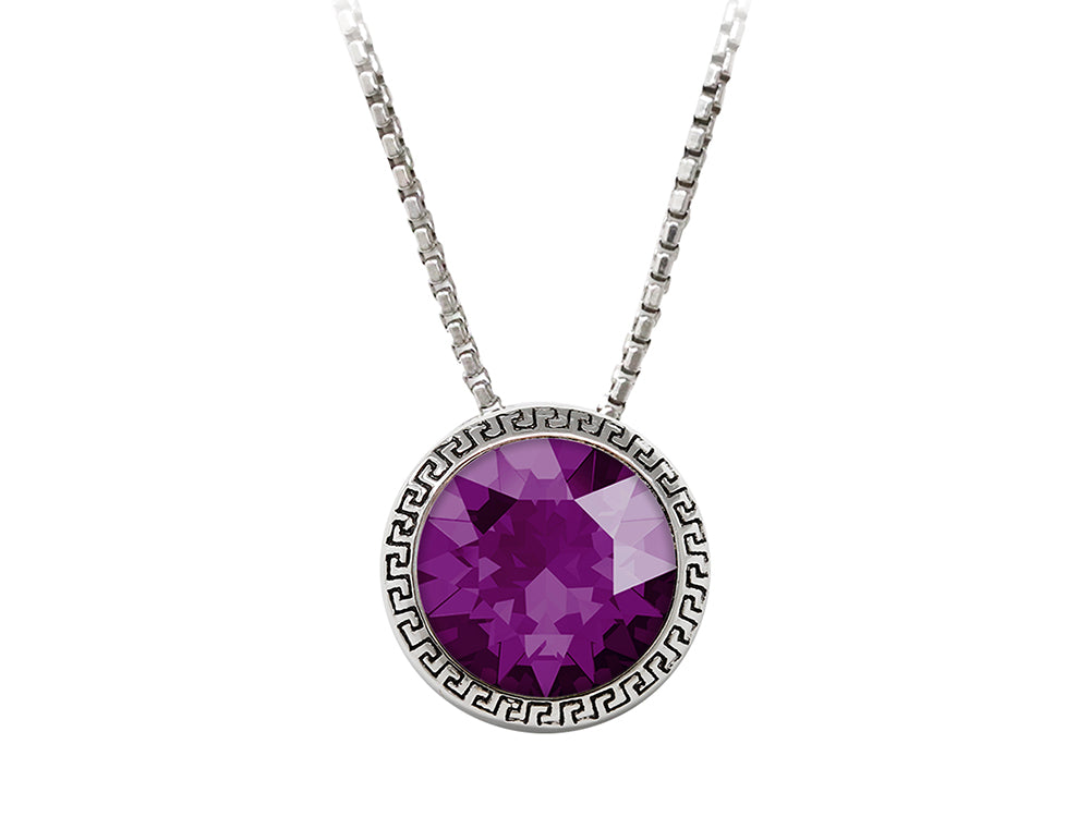Wind and Fire February 8mm Crystal Birthstone Greek Key Necklace 18 Inches