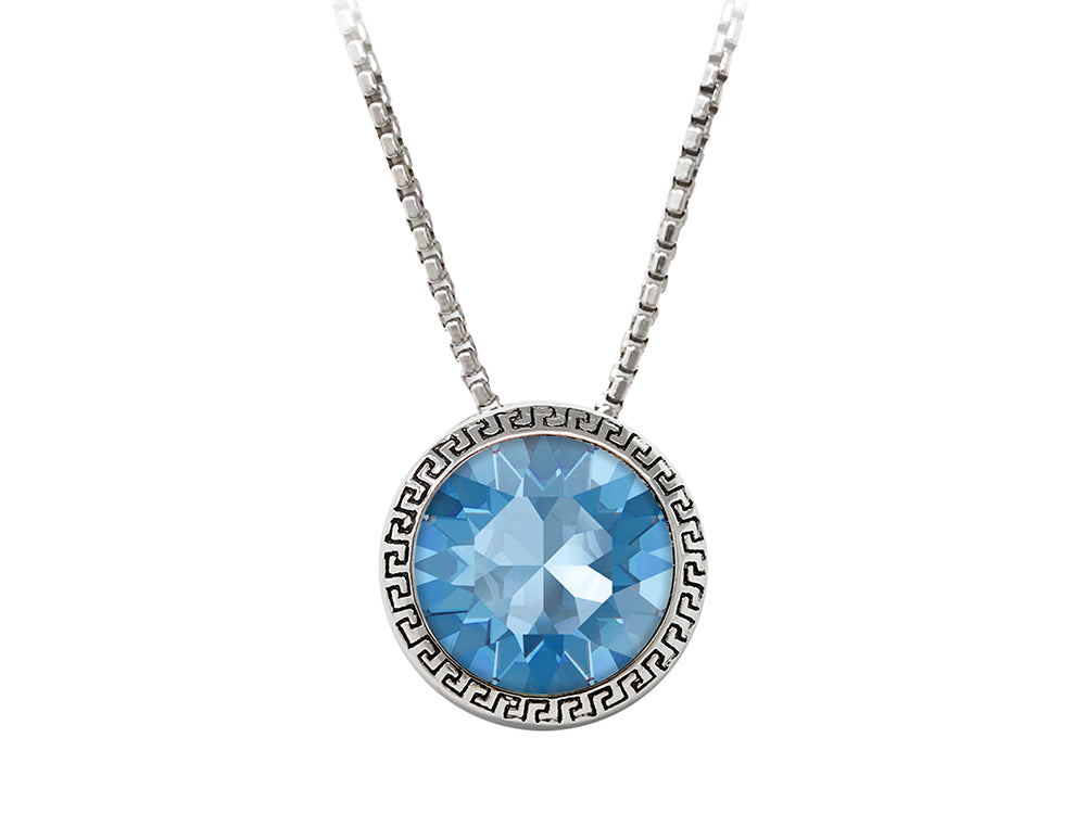 Wind and Fire March 8mm Crystal Birthstone Greek Key Necklace 18 Inches