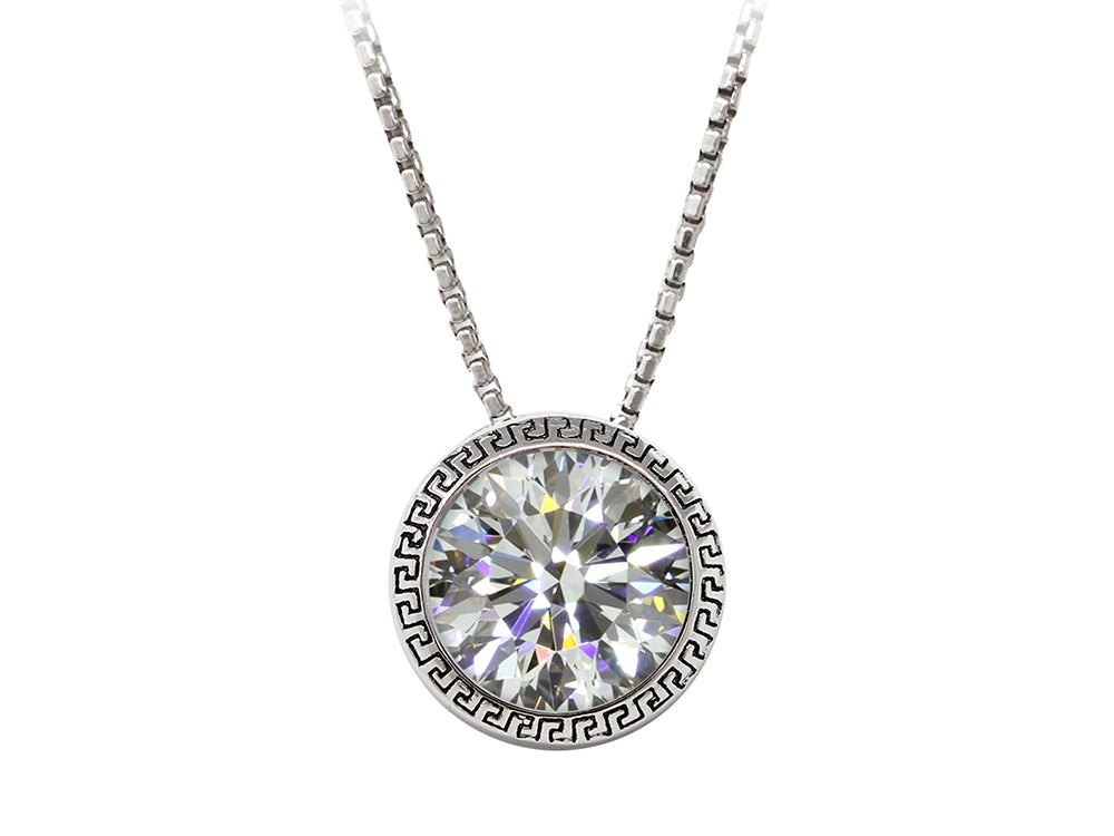 Wind and Fire April 8mm Crystal Birthstone Greek Key Necklace 18 Inches