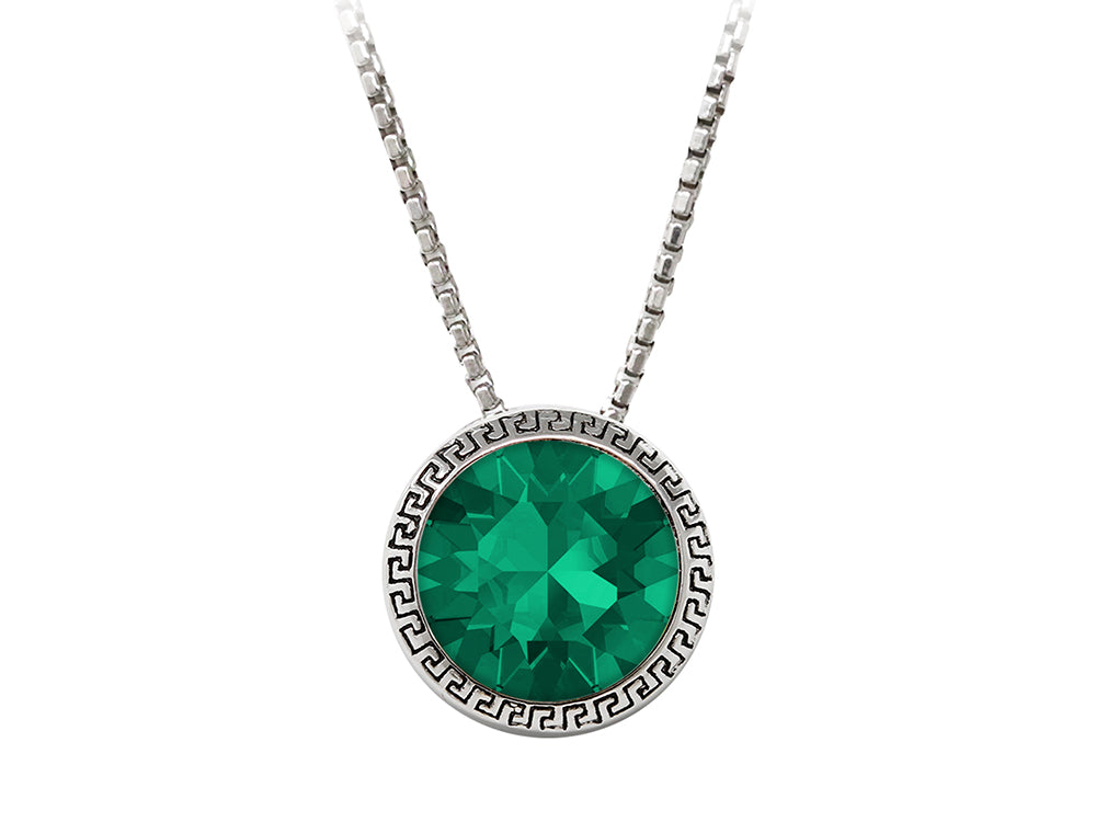 Wind and Fire May 8mm Crystal Birthstone Greek Key Necklace 18 Inches