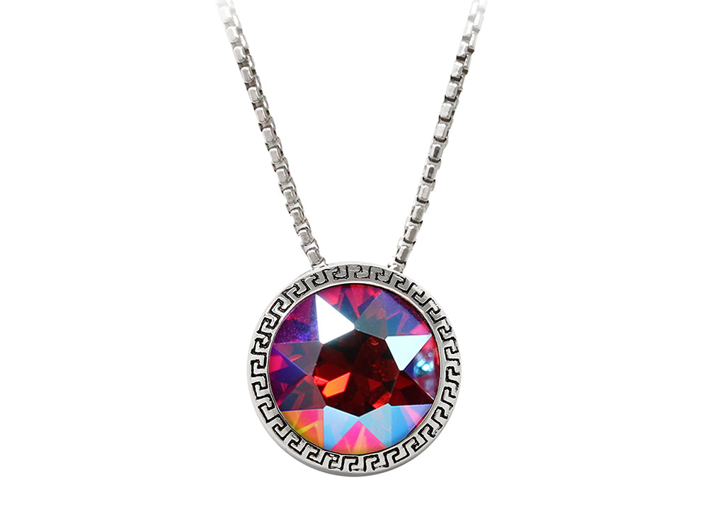 Wind and Fire July 8mm Crystal Birthstone Greek Key Necklace 18 Inches