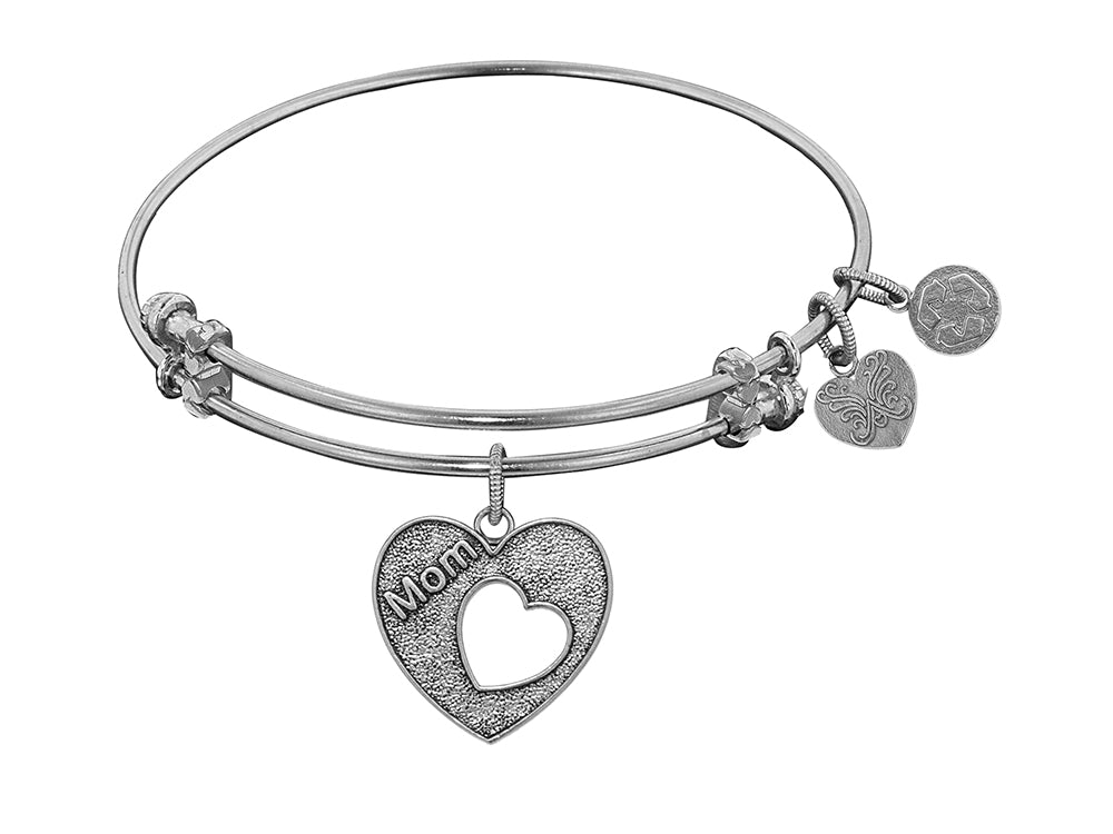 Angelica Collection Antique White Stipple Finish Brass Heart With mom And Open Heart Expandable Bangle