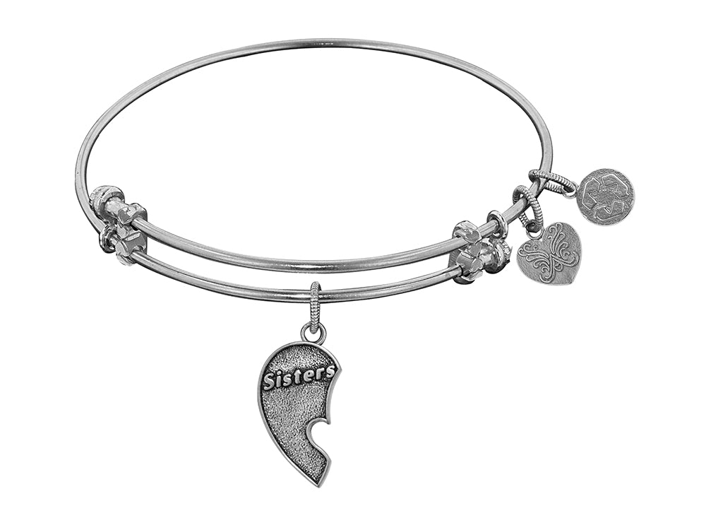 Angelica Collection Antique White Stipple Finish Brass Left-half Heart sisters Expandable Bangle
