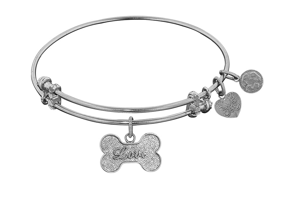 Angelica Collection Non-antique White Stipple Finish Brass bone W/ Love Expandable Bangle