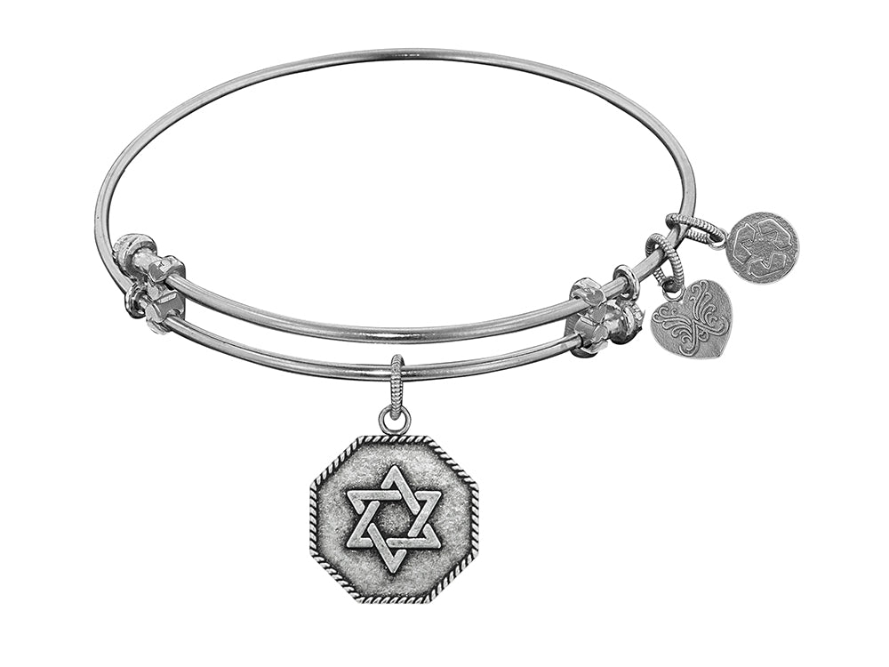 Angelica Collection Antique White Smooth Finish Brass star Of David Expandable Bangle