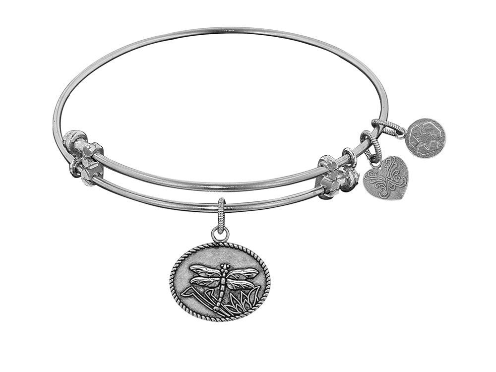 Angelica Collection Antique White Smooth Finish Brass dragonfly Expandable Bangle