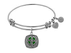 Angelica Collection Antique White Stipple Finish Brass four Leaf Clover --enamel Expandable Bangle