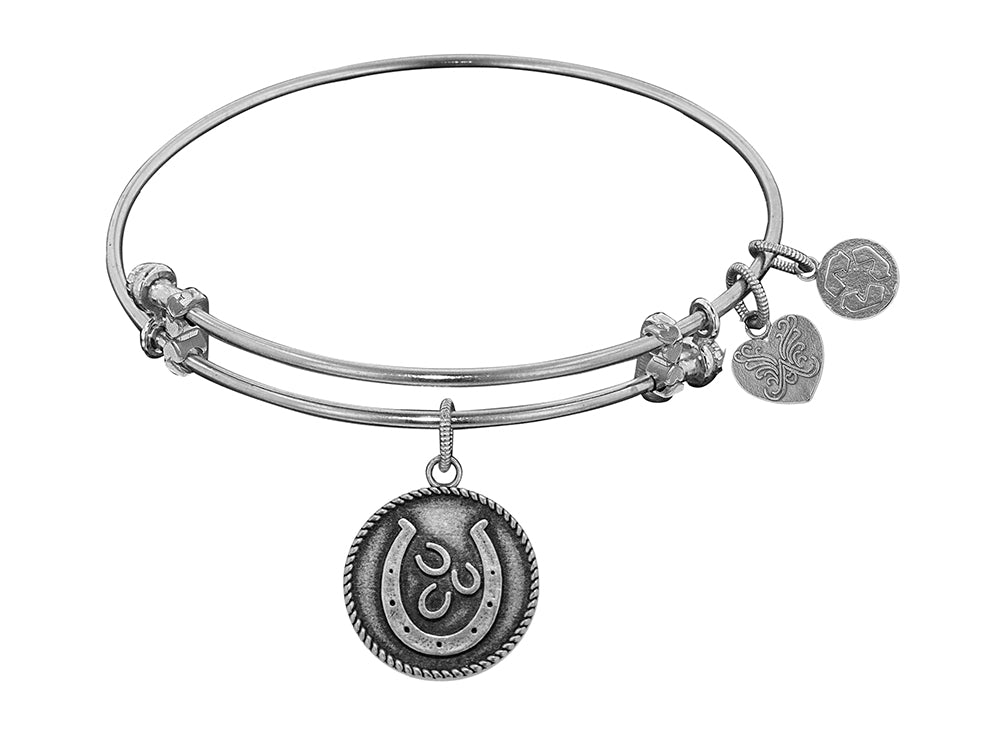 Angelica Collection Antique White Smooth Finish Brass Lucky Horseshoes Expandable Bangle