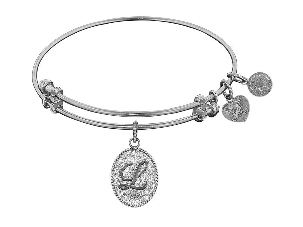 Angelica Collection Non-antique White Stipple Finish Brass Initial l Expandable Bangle