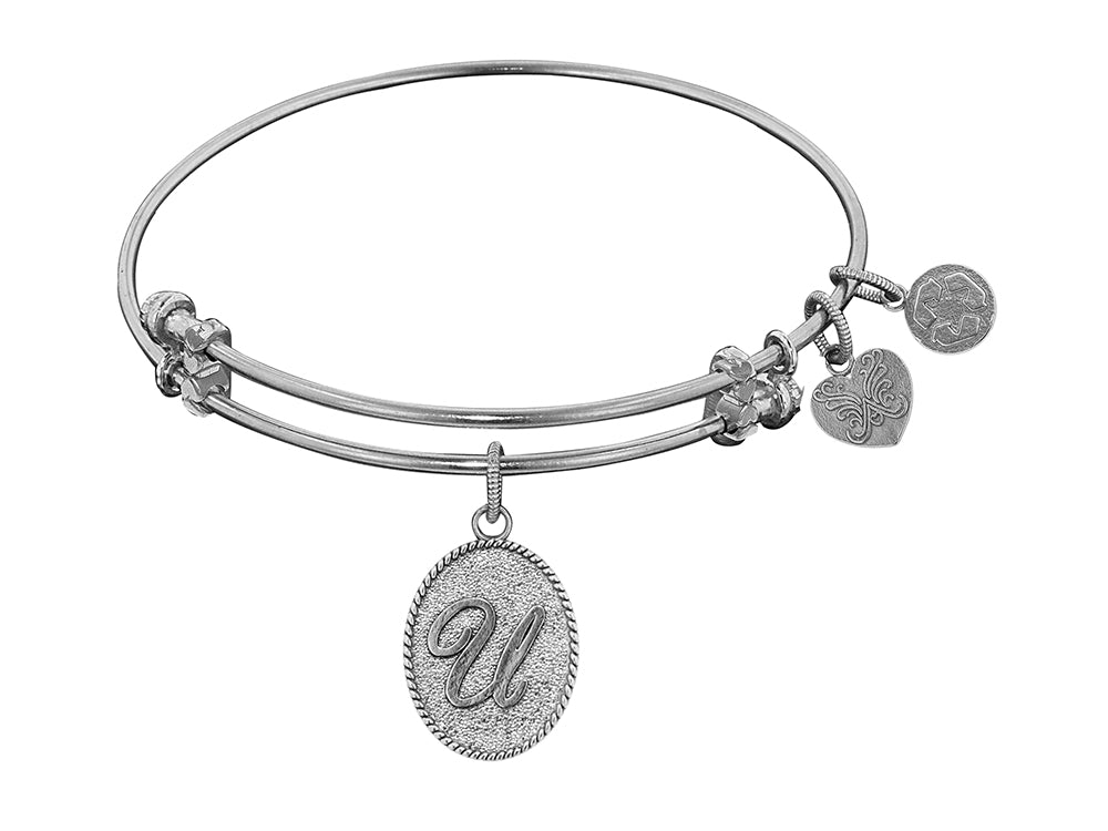 Angelica Collection Non-antique White Stipple Finish Brass Initial u Expandable Bangle