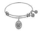 Angelica Collection Non-antique White Stipple Finish Brass Initial w Expandable Bangle