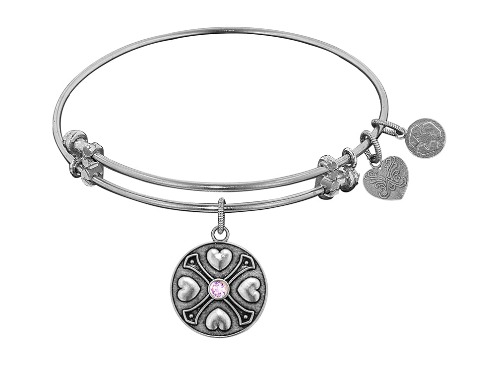 Angelica Collection Antique White Finish Brass October Simulated Pink Tourmaline Expandable Bangle