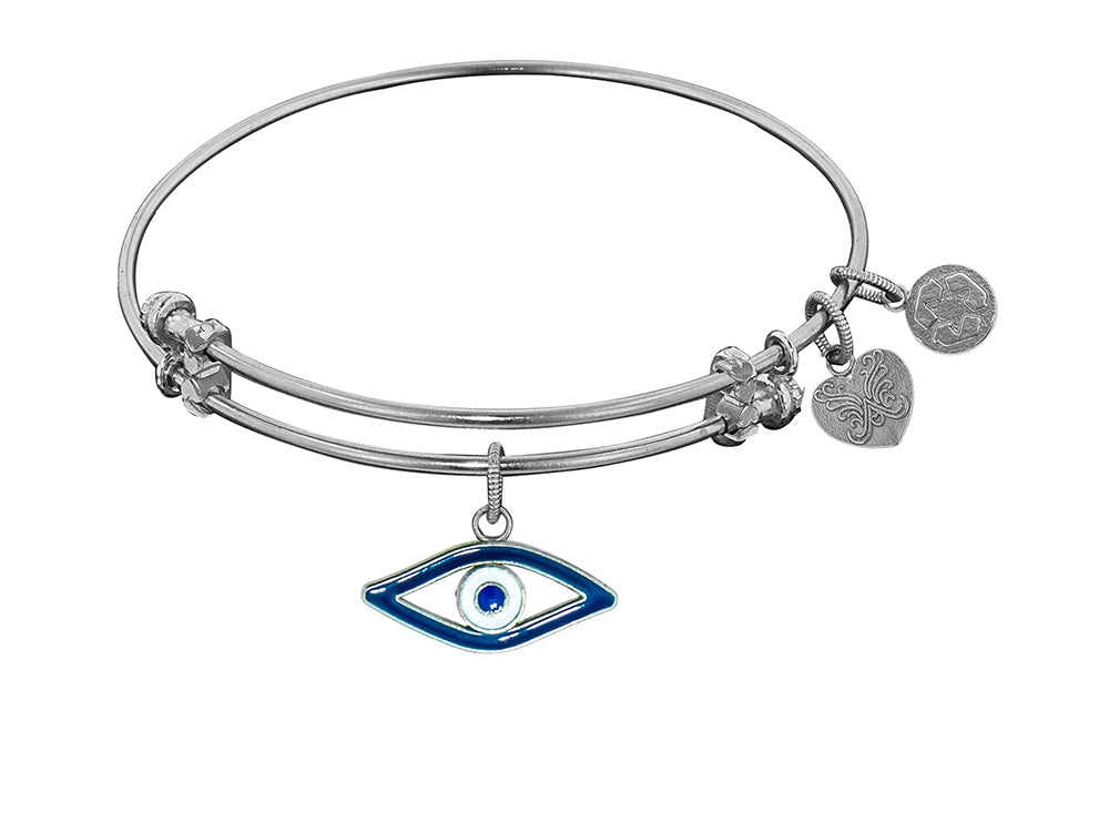 Angelica Collection Non-antique White Stipple Finish Brass With Enamel evil Eye Expandable Bangle