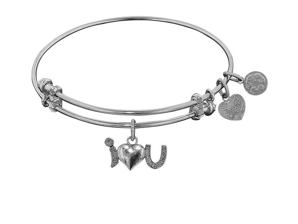 Angelica Collection Non-antique White Stipple Finish Brass i-heart-u Expandable Bangle