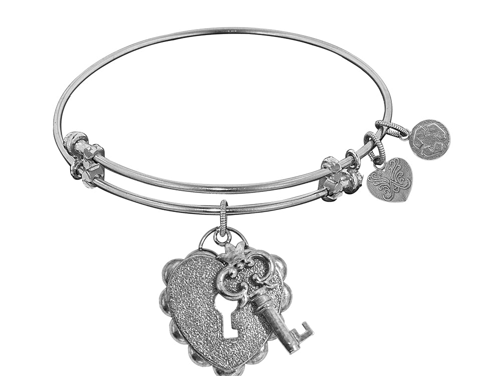 Angelica Collection Non-antique White Stipple Finish Brass key To My Heart Expandable Bangle
