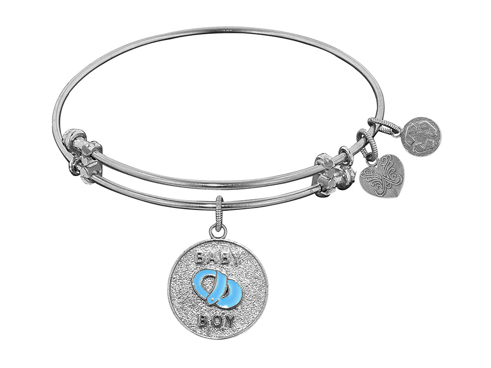 Angelica Collection Non-antique White Stipple Finish Brass Enamel Themed Baby Boy Adult Expandable Bangle