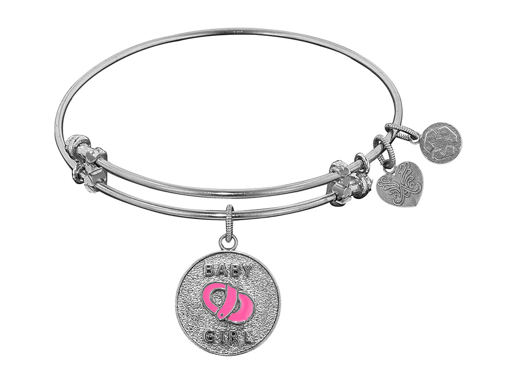 Angelica Collection Non-antique White Stipple Finish Brass Enamel Baby Girl Expandable Bangle