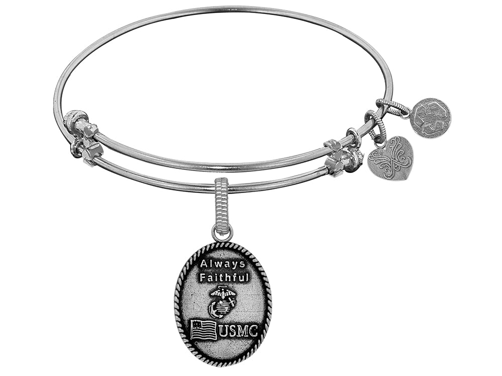 Angelica Collection Brass with White Finish Always Faithful U.S. Marine Corps Oval Expandable Bangle