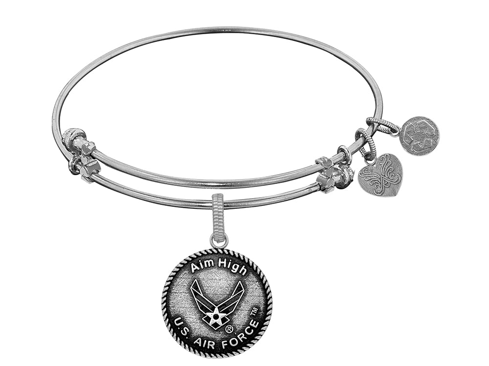 Angelica Collection Brass with White Finish Aim High U.S. Air Force Round Expandable Bangle