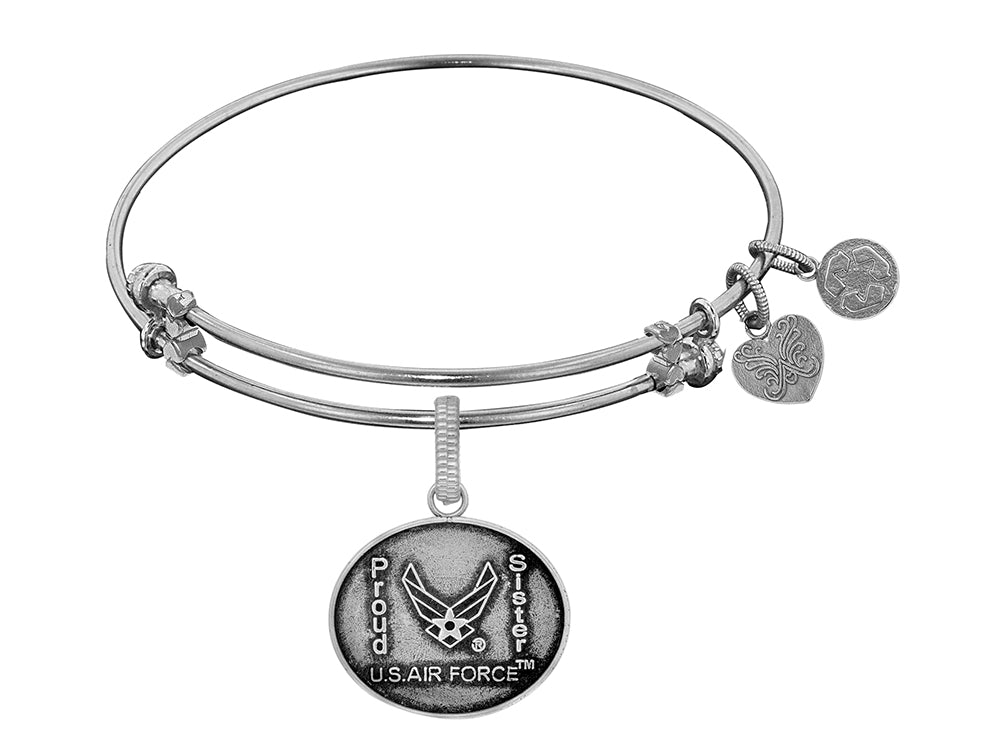 Angelica Collection Brass with White Finish Proud Sister U.S. Air Force Expandable Bangle