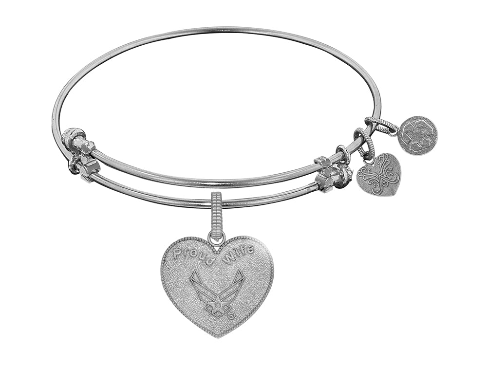Angelica Collection Brass with White Finish Proud Wife U.S. Air Force Heart Shaped Expandable Bangle