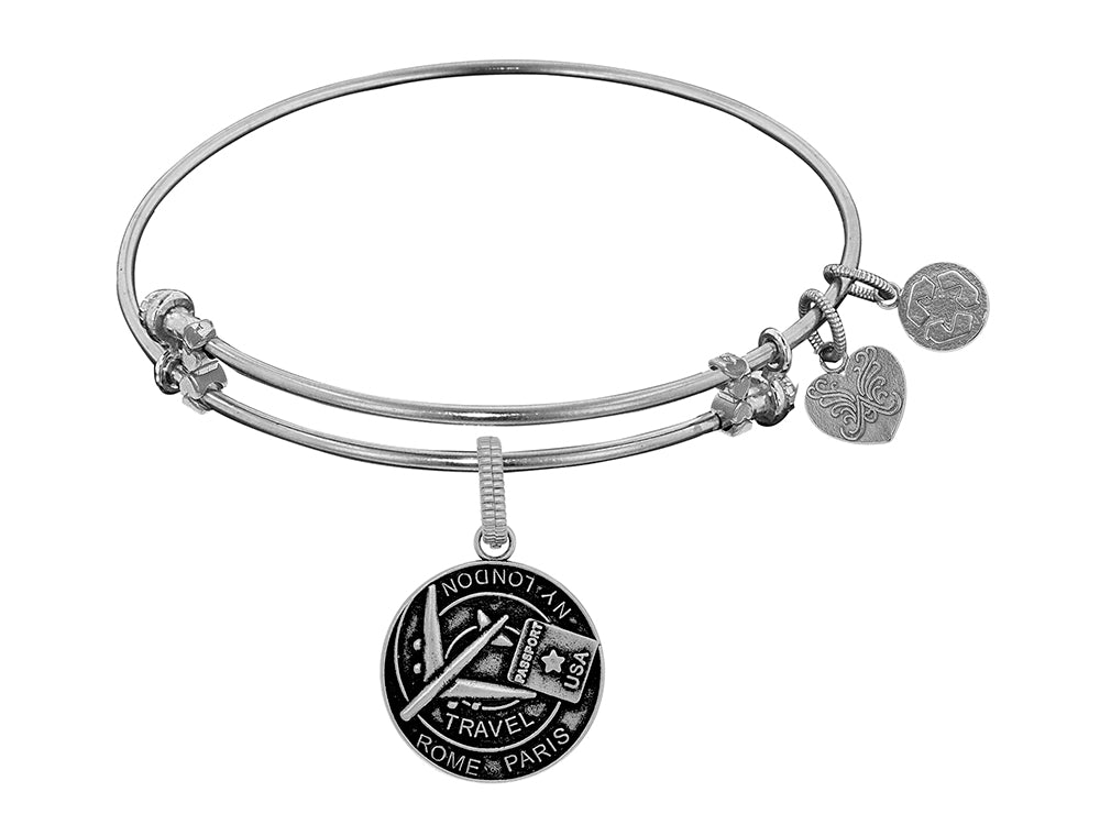 Brass White Finish World Traveler Charm On White Angelica Collection Bangle