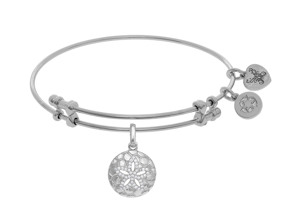 Angelica Collection Brass With White Sanddollar Charm With White CZ On White Bangle