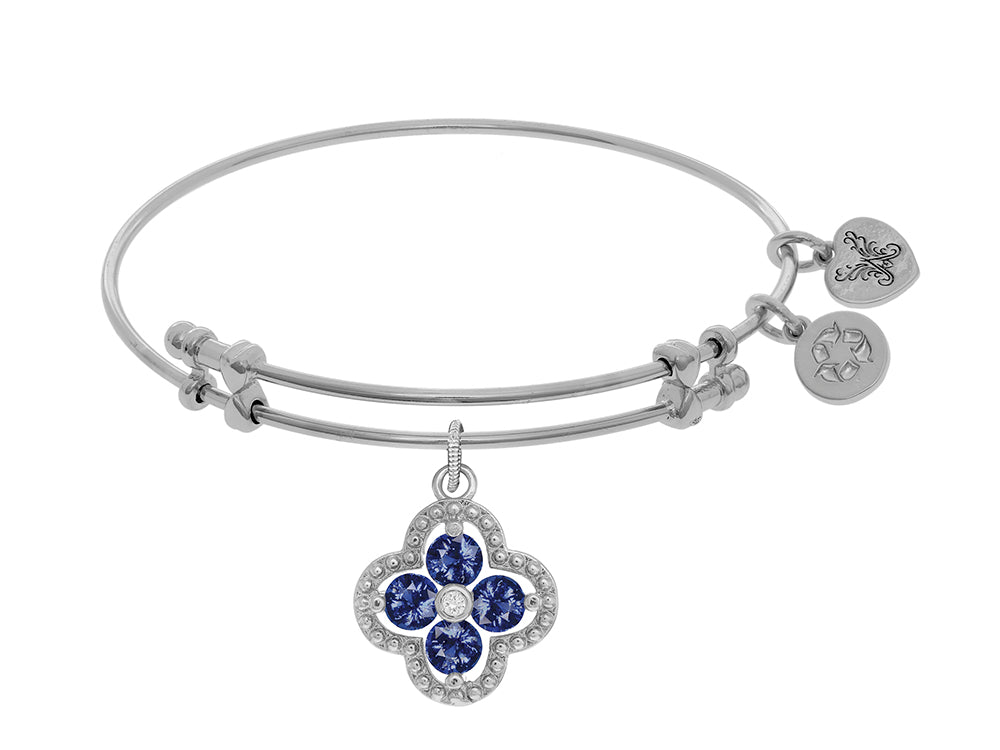Angelica Collection Brass With White Charm With Dark Blie+center White CZ On White Bangle