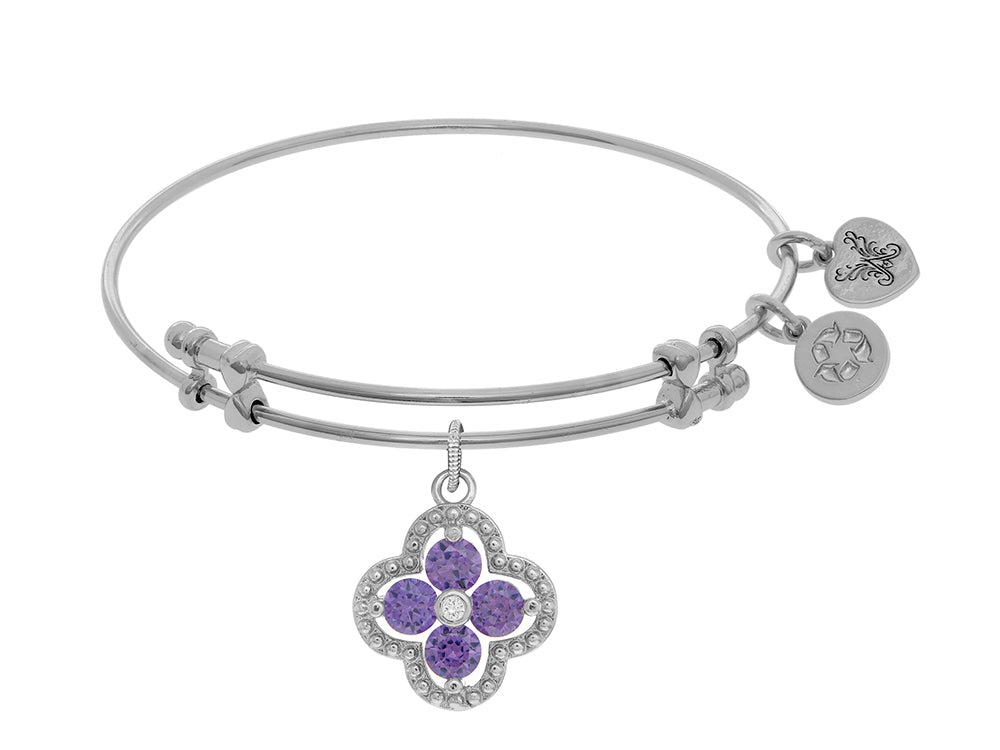 Angelica Collection Brass With White Charm With Purple+white CZ On White Bangle