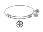 Angelica Collection Brass With White Heart Clover Charm With Black CZ On White Bangle