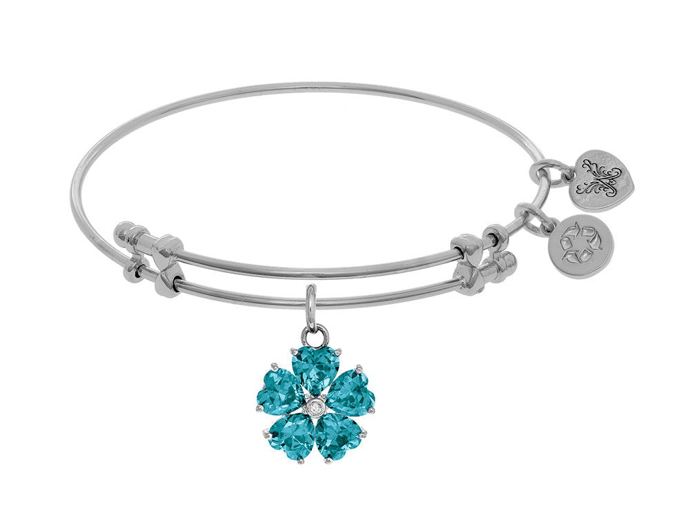 Angelica Collection Brass With White 5-heart Flower Charm With Lite Blue+small White CZ On White Bangle