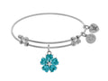 Angelica Collection Brass With White 5-heart Flower Charm With Lite Blue+small White CZ On White Bangle