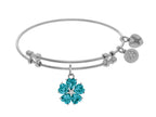 Angelica Collection Brass With White 5-heart Flower Charm With Lite Blue+small White CZ On White Bangle