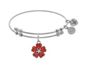 Angelica Collection Brass With White 5-heart Flower Charm With Red Small Center White CZ On White Bangle