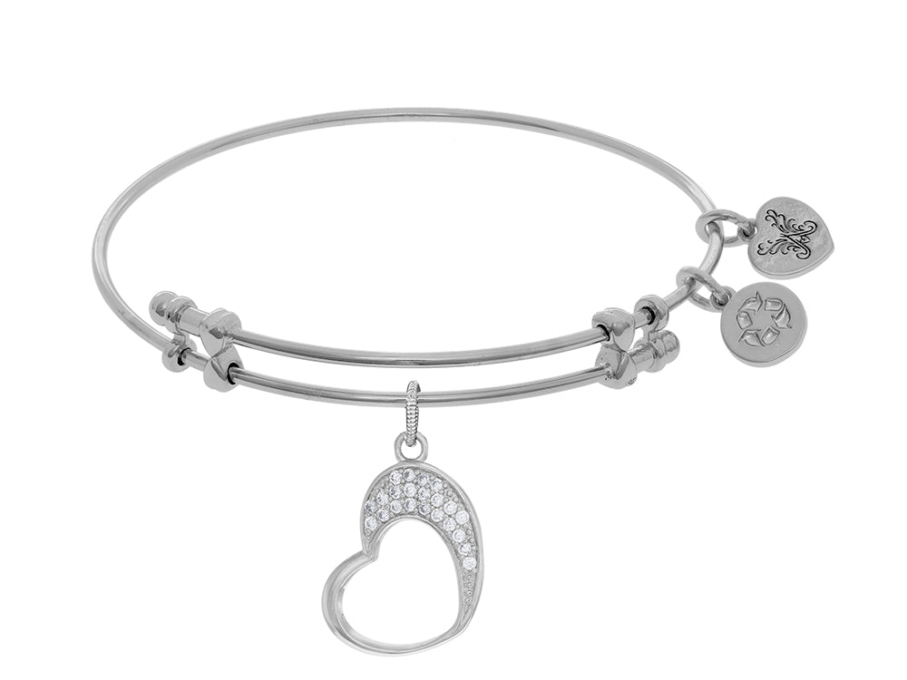 Angelica Collection Brass With White Open Graduated Heart Charm With W Hite CZ On White Bangle