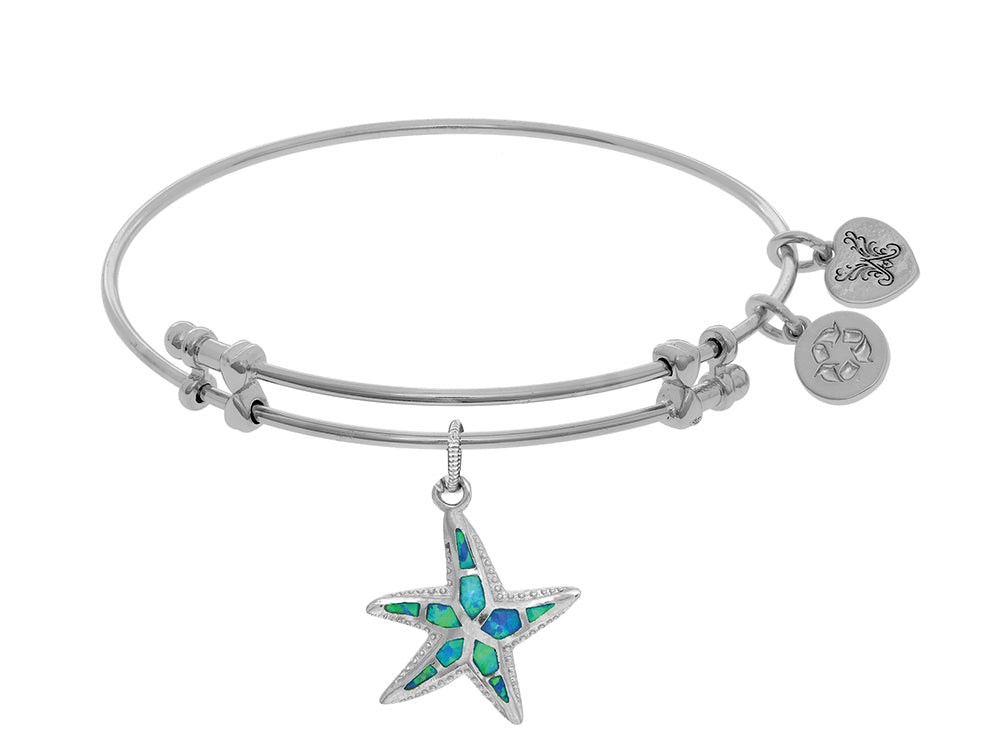 Angelica Collection Brass With White Created Opal Starfish Charm On White Bangle