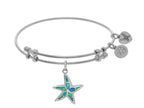 Angelica Collection Brass With White Created Opal Starfish Charm On White Bangle
