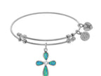 Angelica Collection Brass With White Created Opal Cross Charm On White Bangle