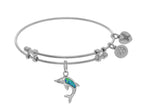 Angelica Collection Brass With White Created Opal Single Dolphin Charm On White Bangle