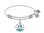 Angelica Collection Brass With White Created Opal Sail Boat Charm On W Hite Bangle