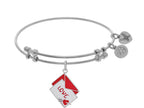 Angelica Collection Brass With White Red+white Enamel Love Letter With Heart+arrow Charm On White Bangle