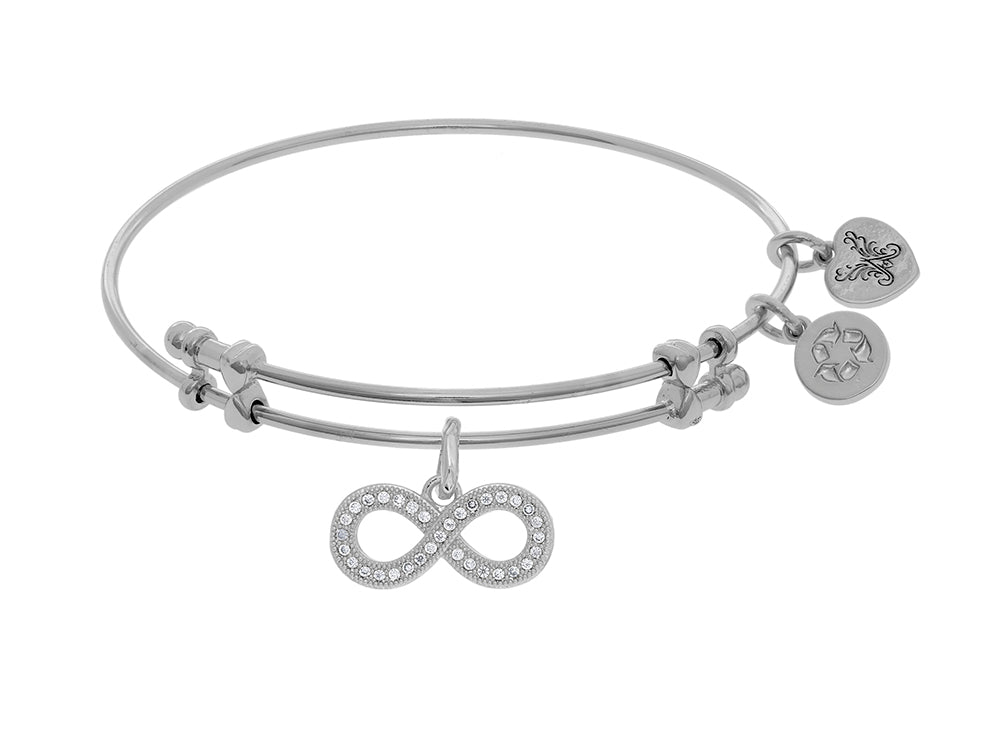 Brass With White Finish Charm With White CZ Infinity On White Angelica Collection Bangle