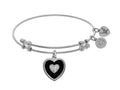 Brass With White Finish Charm Black Onyx With CZ Heart On White Angelica Collection Bangle
